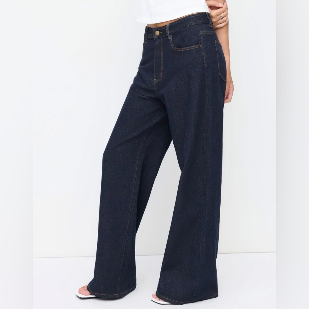 CIDER HIGH-RISE WIDE LEG DARK DENIM JEANS - xl